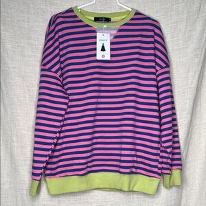 Zesica Women's Pink and Blue Striped Long Sleeve Top